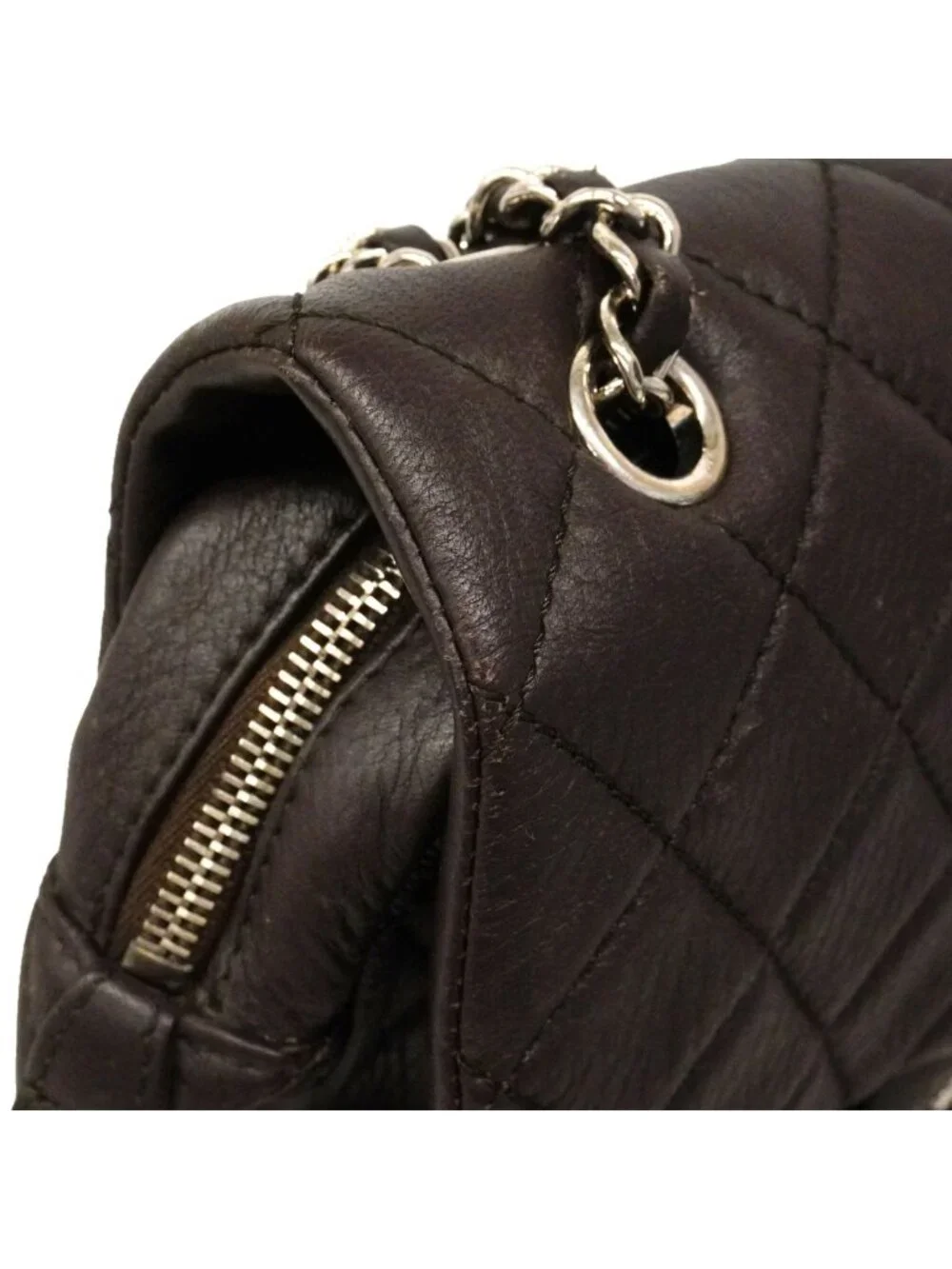 Chanel Shoulder Bag Quilted Calf Brown Silver